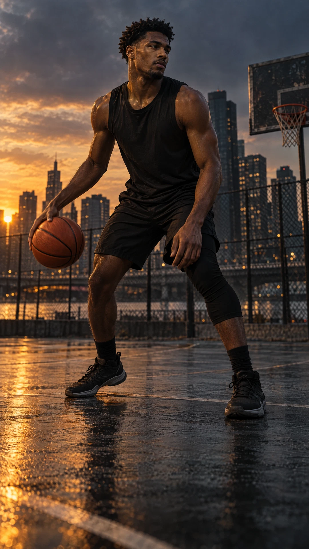 Demonstration image: a basketball athlete on an urban court